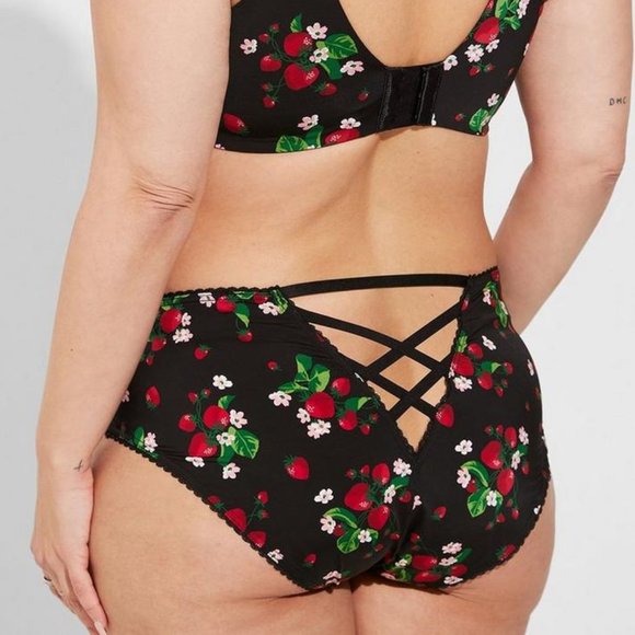 ❤️NWT VINTAGE TORRID PANTY - MICROFIBER FLORAL STRAWBERRY - CAGE BACK HIPSTER - Picture 6 of 13